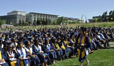 A UC Merced graduation ceremony. A federal proposal to eliminate Graduate PLUS loans would restrict access to training for teachers and social workers, worsening California workforce shortages.