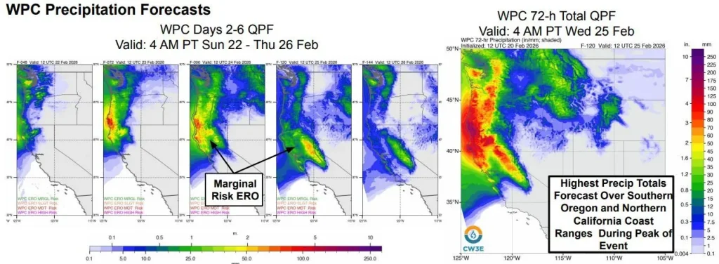 WPC Precipitation Forecasts February 22 to 26 2026