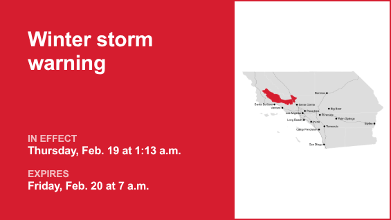 Winter storm warning active for 5 Freeway north of LA until Friday morning — could see 4 inches of snow – Orange County Register