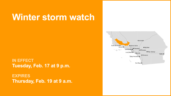 Winter storm watch issued for 5 Freeway north of LA from Tuesday to Thursday – could see 4 inches of snow – Orange County Register