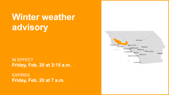 Winter weather advisory active for 5 Freeway north of LA until Friday morning — winds gusting up to 40 mph – Orange County Register