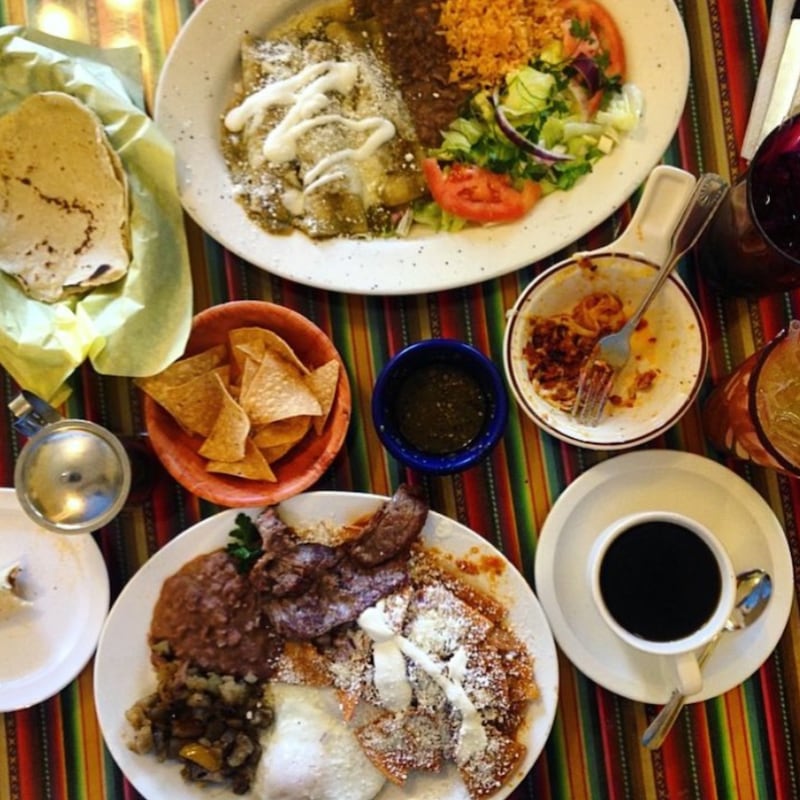 Enchiladas and meat plate.