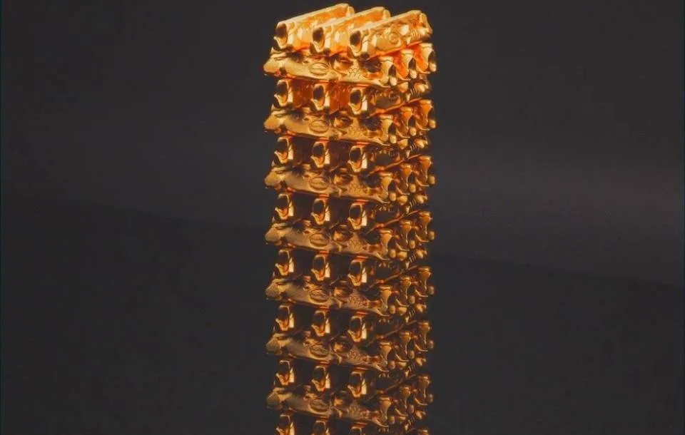gold tower structure on a black background