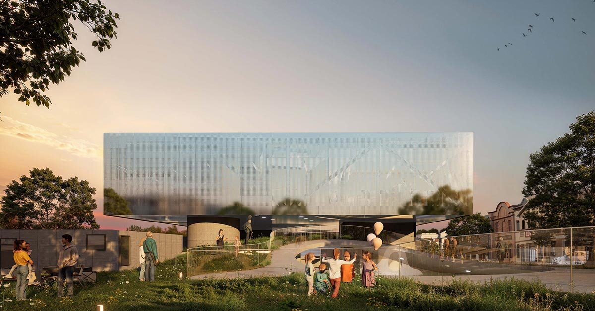 reflective metal facade wraps another side funeral home in san francisco