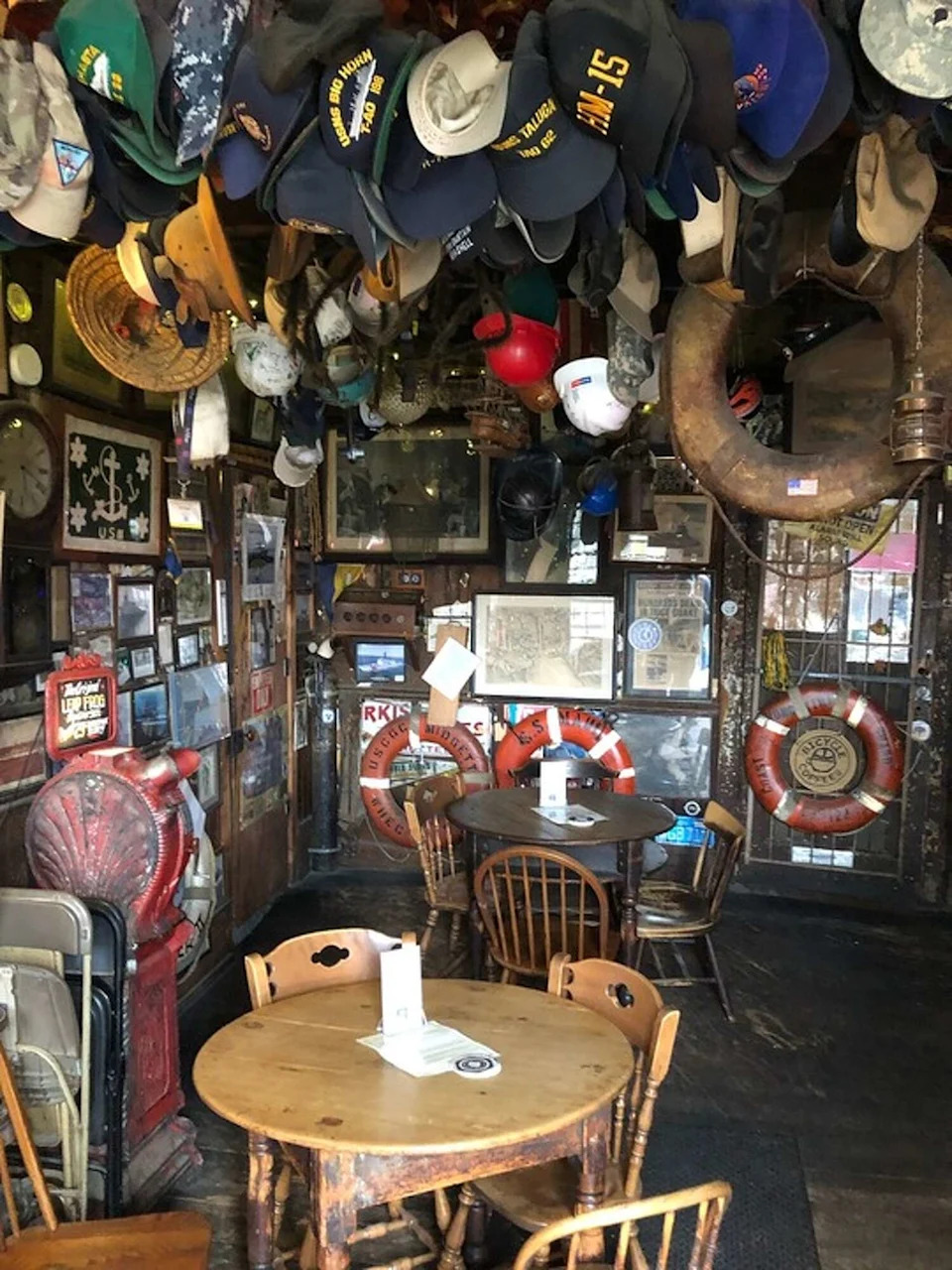 The ceiling and walls relay the history of Heinold's First and Last Chance Saloon in Oakland, which opened in the spring of 1884. (Carl Nolte/S.F. Chronicle)