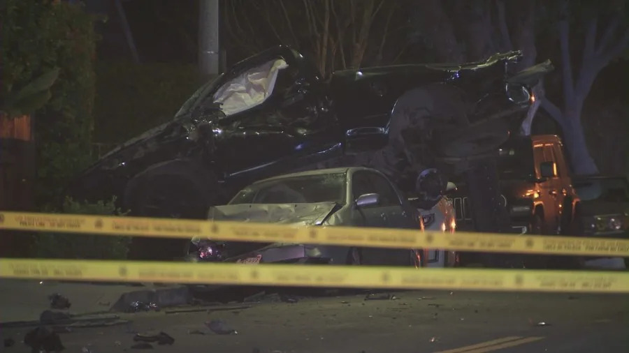 Suspected DUI driver suffers severe injuries after violent pursuit crash in Los Angeles. Feb. 2026 (KTLA)