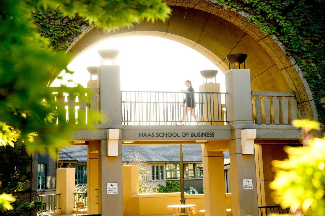 walkway on Haas campus with arch