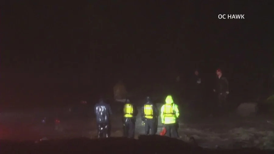 Person swept away by floodwaters in Southern California, search underway. Feb. 2026. (OC Hawk)