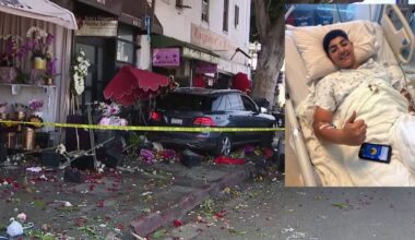 Teen recovering after car jumps curb and crashes into pedestrians in downtown LA's flower district