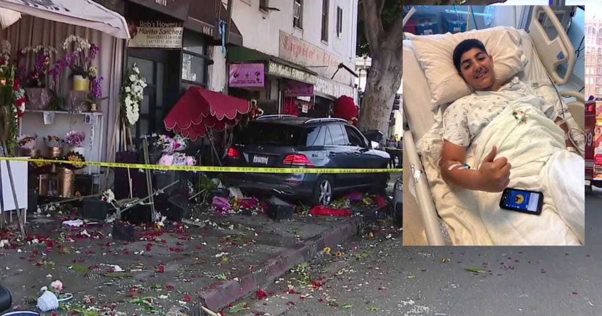 Teen recovering after car jumps curb and crashes into pedestrians in downtown LA's flower district