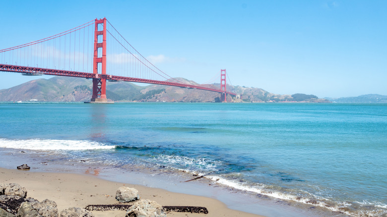 View of Golden Gate Bridge from Crissy Field in San Francisco