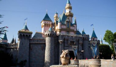 Sleeping Beauty Castle at Disneyland Park from the side, a Disney park in California where annual passes have returned. Disneyland Resort transportation changes