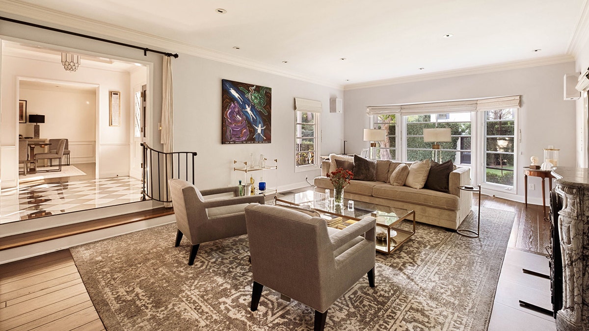 The home features a living room with a fireplace.