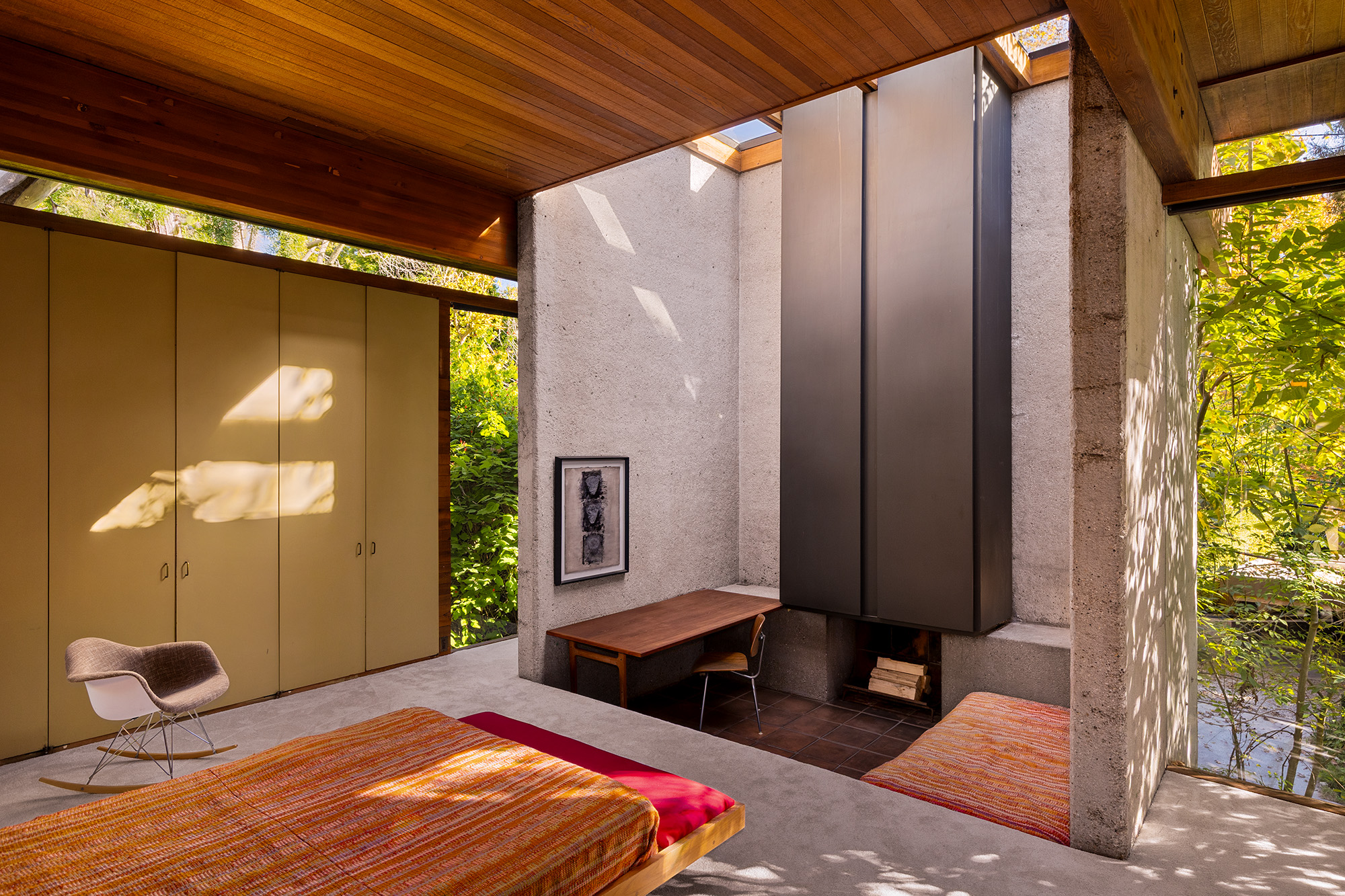 The office and fireplace nook in the primary bedroom