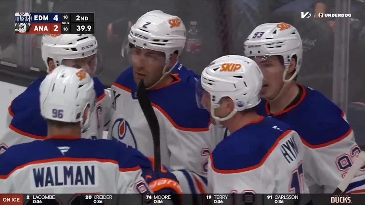 Evan Bouchard with a Goal vs. Anaheim Ducks