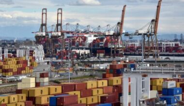Shipping cargo at the Port of Los Angeles.