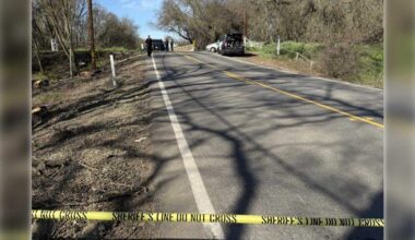 Deputies respond to the area of New Hope Road near Grizzly Slough following the fatal shooting of an armed driver by a deputy during a traffic stop near Galt on Friday, Feb. 27, 2026.
