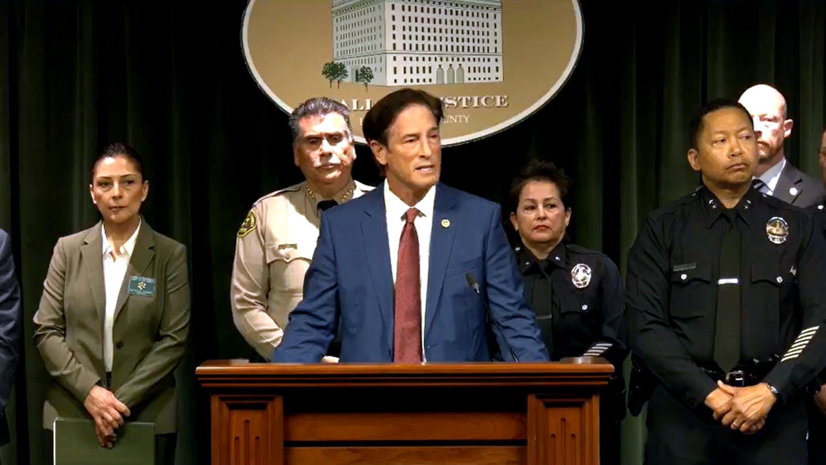 Los Angeles County District Attorney Nathan Hochman speaking to reporters