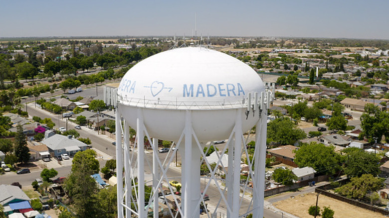 Madera water tower in the California town