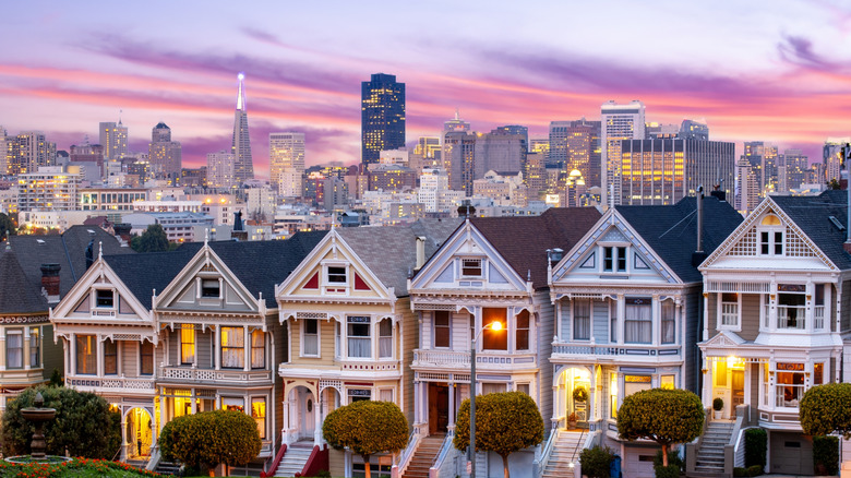 San Francisco's famous Painted Ladies at sunset