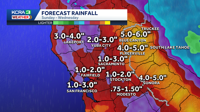 Forecast Northern California rain totals as of 6 a.m. Feb. 16, 2026 Forecast Northern California rain totals as of 6 a.m. Feb. 16, 2026