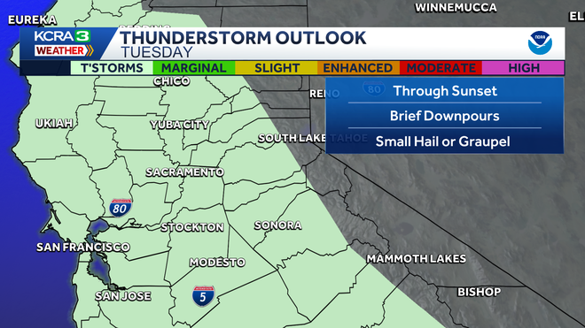 Northern California's forecast shows the possibility of thunderstorms on Feb. 17, 2026. Northern California's forecast shows the possibility of thunderstorms on Feb. 17, 2026.