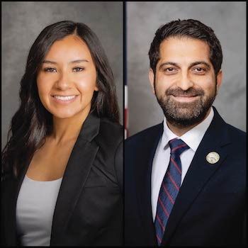 man and woman head shots, side by side