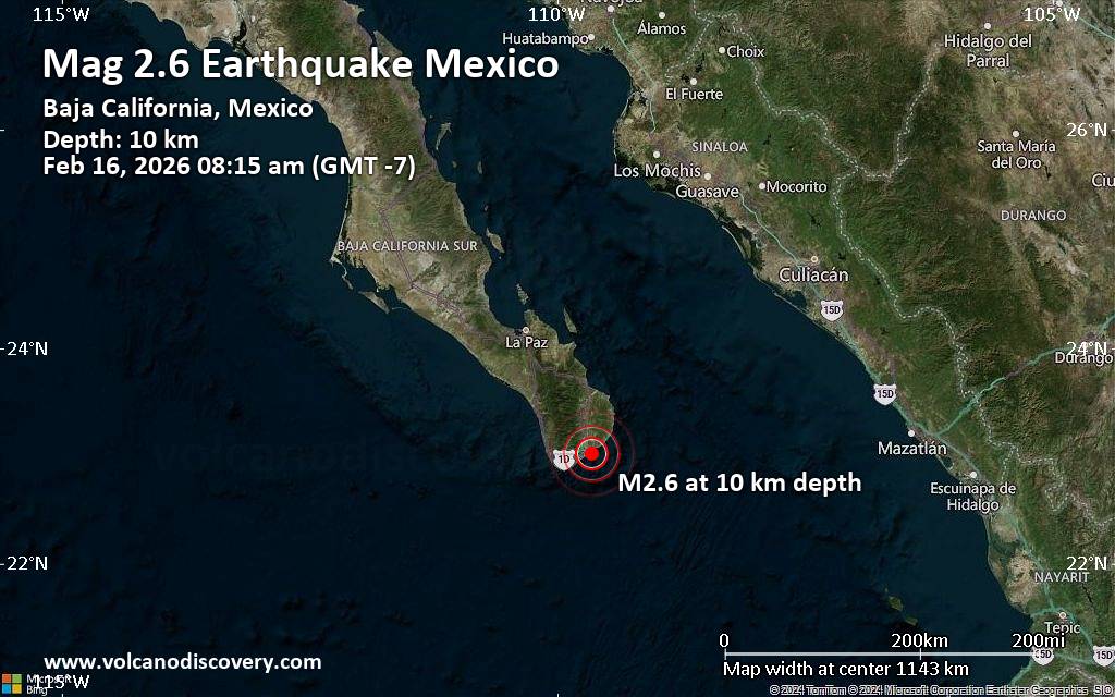 Small Magnitude 2.6 Quake Hits 6 km Southeast of San Jose del Cabo, Mexico in the Morning