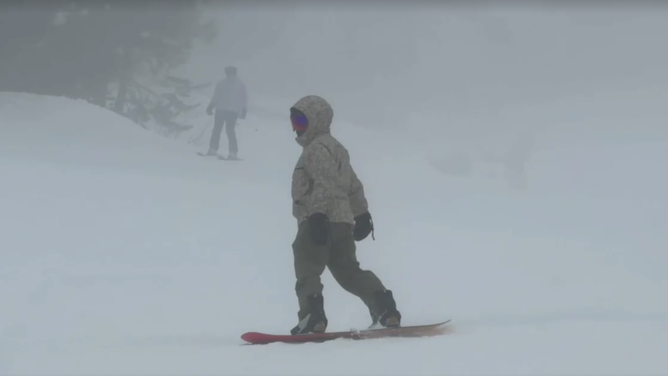 Snow blasts Lake Heavenly Resort, South Lake Tahoe California on Feb. 16, 2026.