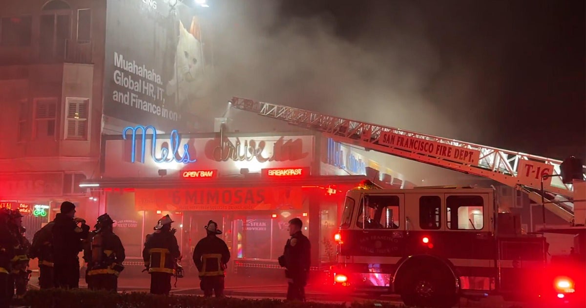 Lombard Street Mel's Drive-In restaurant in San Francisco damaged in fire