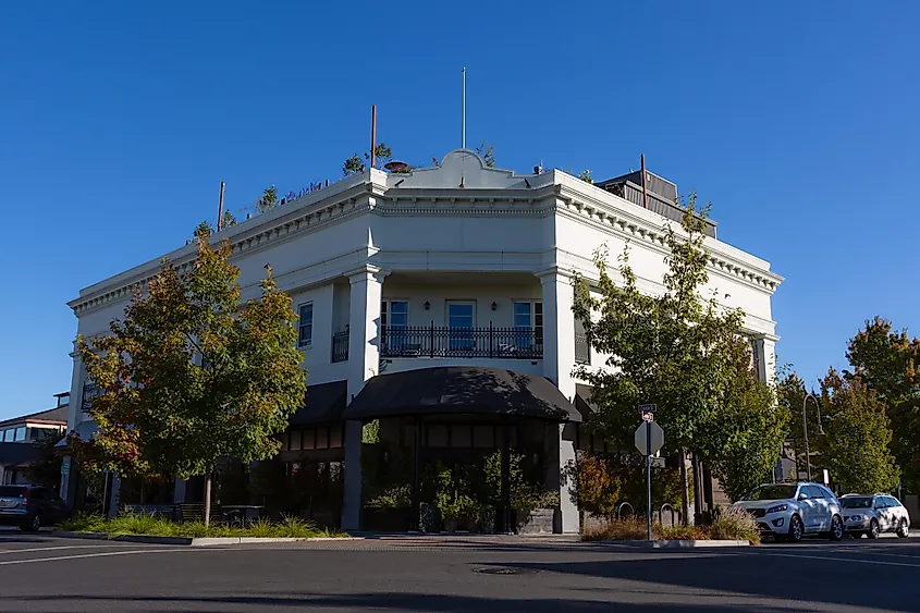 Healdsburg, California: a historic, corner-facing building downtown
