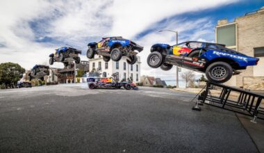 Ford’s Dakar truck leaps over Red Bull’s RB7 in San Francisco stunt