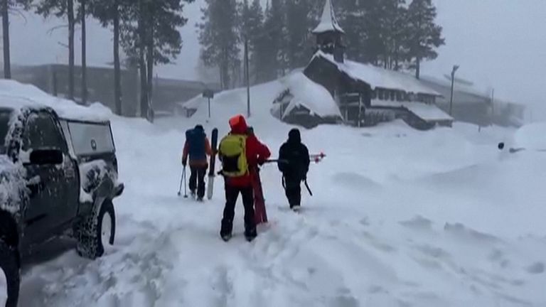 Members of a rescue team in California on Tuesday. Pic: Nevada County Sheriff's Office via AP