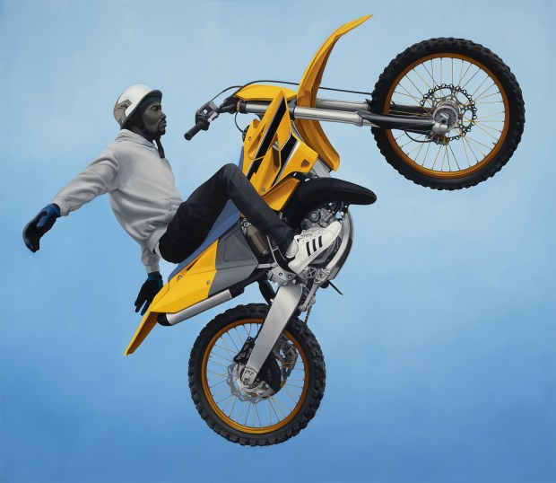 One of two oil paintings of BMX riders that make up "Deliverance," a 2022 work by Amy Sherald. The Dean Collection (Courtesy of Swizz Beatz and Alicia Keys)