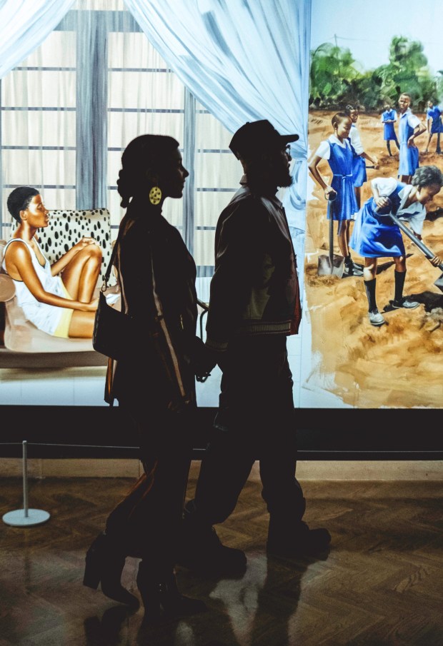 Married music artists and art collectors Swizz Beatz and Alicia Keys explore "Giants: Art from the Dean Collection of Swizz Beatz and Alicia Keys," a large-scale exhibition that will be presented April 18 through Aug. 9 at the Museum of Contemporary Art, San Diego in La Jolla. (Earl Manning)