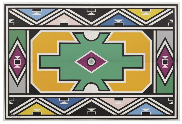 "Ndebele Abstract," a 2017 acrylic on canvas by Esther Mahlangu. The Dean Collection. (Courtesy of Swizz Beatz and Alicia Keys)