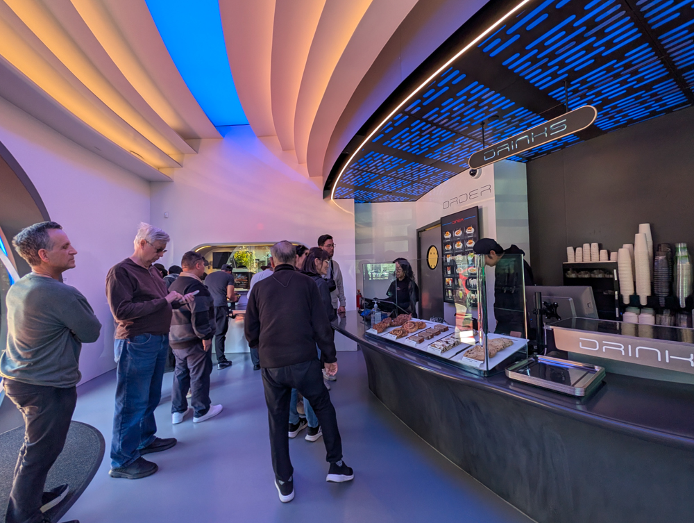 Folks wait in line to order at Tesla Diner.