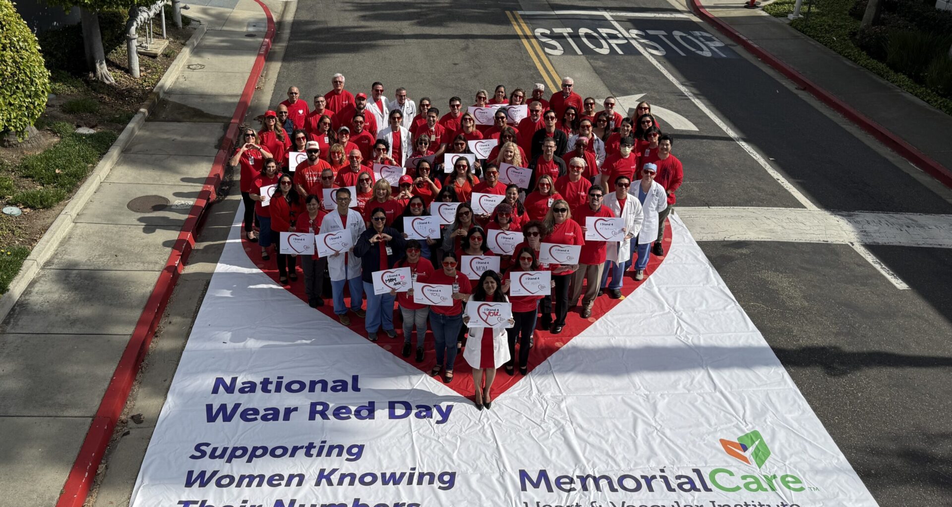 Long Beach Medical Center brings awareness to women’s heart health with giant human heart formation on National Wear Red Day • Brand stories