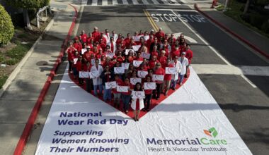Long Beach Medical Center brings awareness to women’s heart health with giant human heart formation on National Wear Red Day • Brand stories