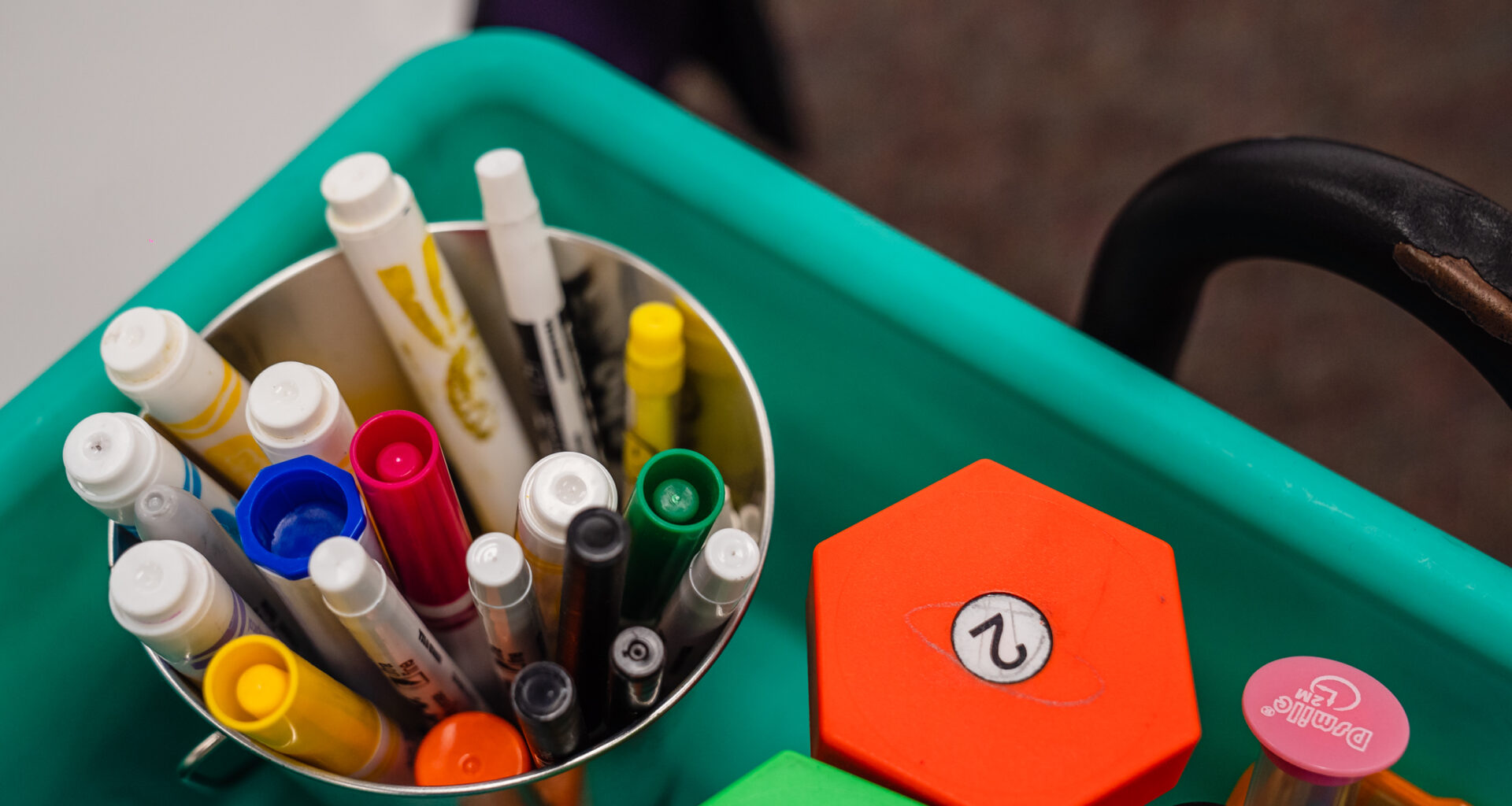 Markers sit on a table in a classroom at Madison Elementary School in El Cajon on Nov. 9, 2023.