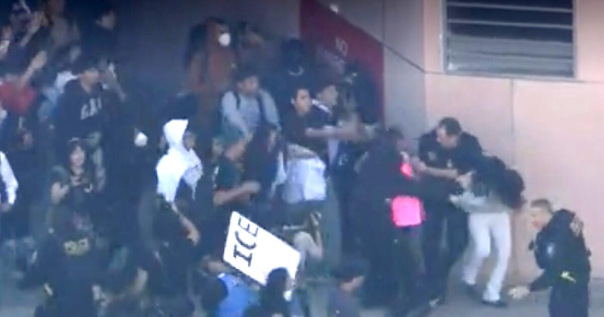 Federal agent injured in clash with protesters in Downtown L.A. during student walkout