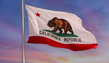 California's state flag is shown flying.