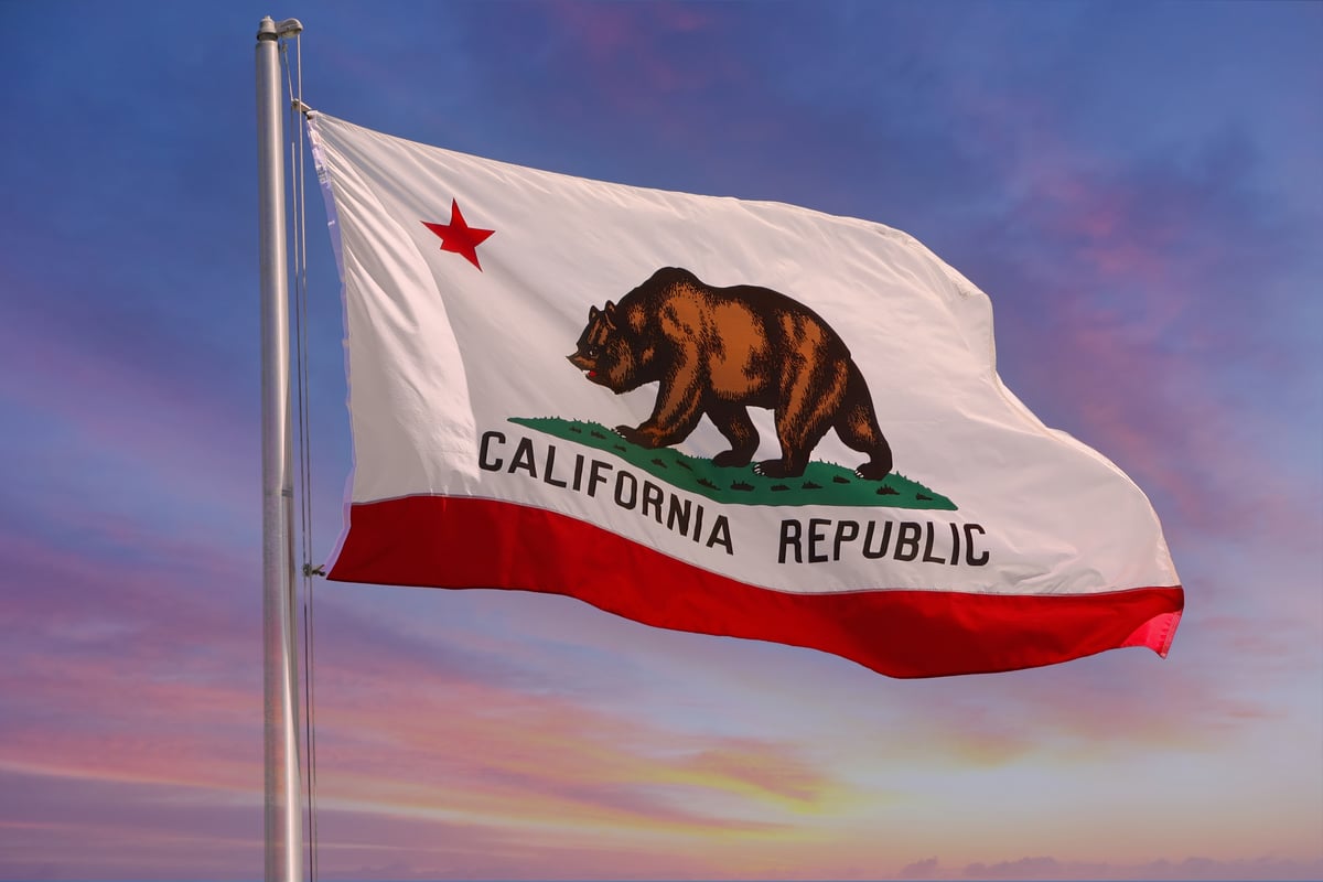 California's state flag is shown flying.
