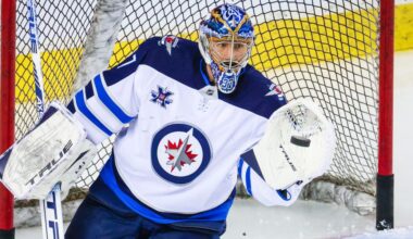 Winnipeg Jets Starter Connor Hellebuyck Make's Glove Save in Warm-up