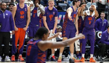 No. 20 Clemson routs California 77-55, ties Duke for first place in ACC