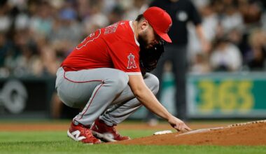 Sep 19, 2025; Denver, Colorado, USA; Los Angeles Angels relief pitcher Chase Silseth (63) before taking the mound in the fifth inning against the Colorado Rockies at Coors Field. Mandatory Credit: Isaiah J. Downing-Imagn Images