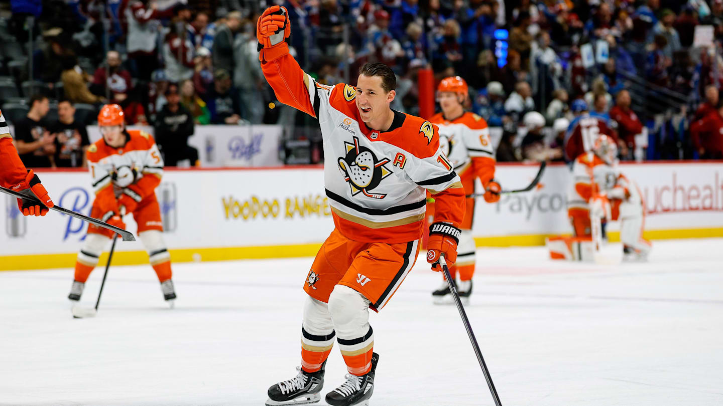 Jan 21, 2026; Denver, Colorado, USA; Anaheim Ducks center Ryan Strome (16) before the game against the Colorado Avalanche at Ball Arena. Mandatory Credit: Isaiah J. Downing-Imagn Images