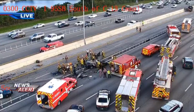 Authorities shut down express lanes, 3 left lanes following rollover wreck on SB I-95 in Oakland Park - WSVN 7News | Miami News, Weather, Sports