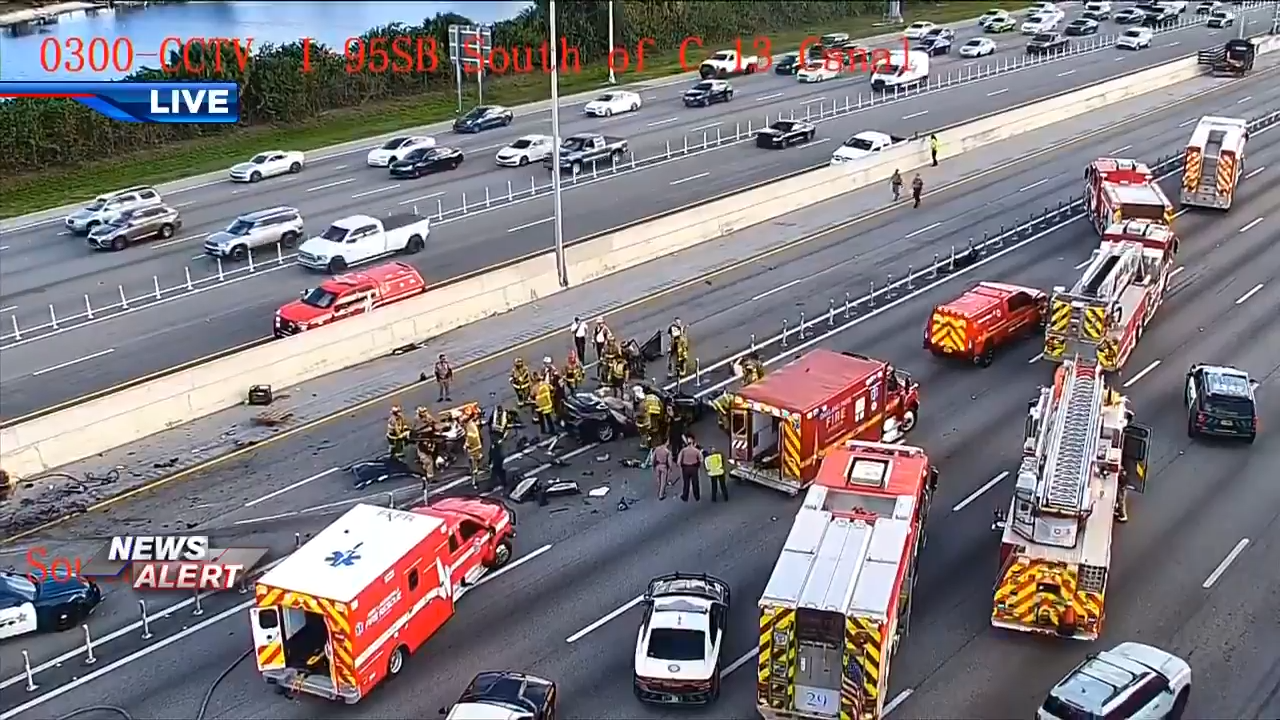 Authorities shut down express lanes, 3 left lanes following rollover wreck on SB I-95 in Oakland Park - WSVN 7News | Miami News, Weather, Sports