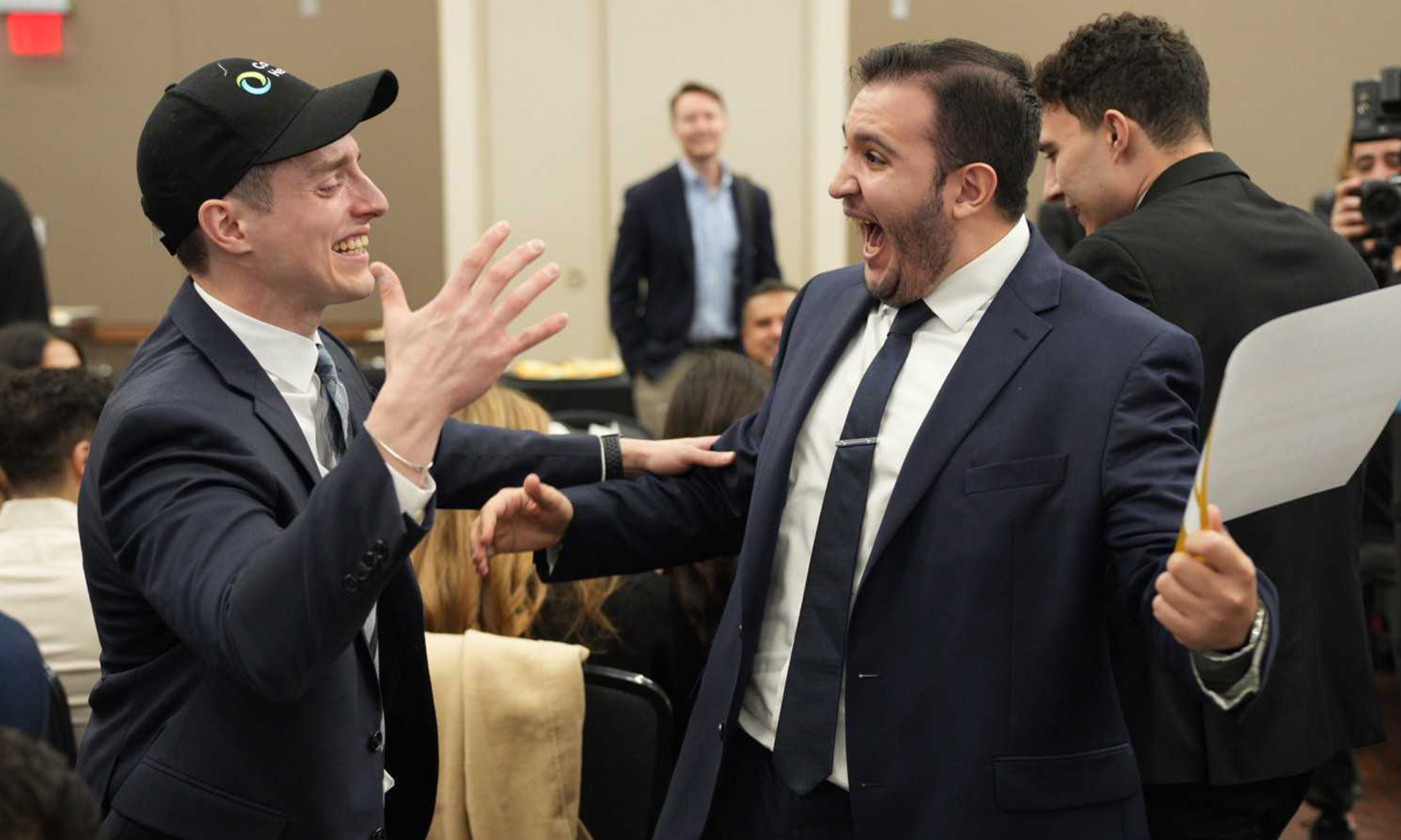 Two students celebrate successfully matching